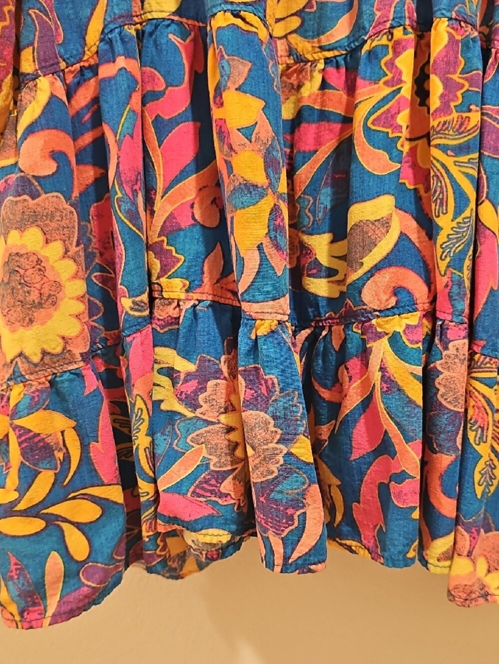 Terra & Sky Blue Floral Peasant Blouse with Yellow Accents - Picture 4 of 4